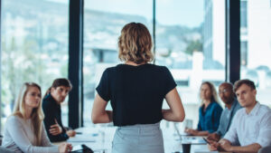 Female business leader conducting a meeting